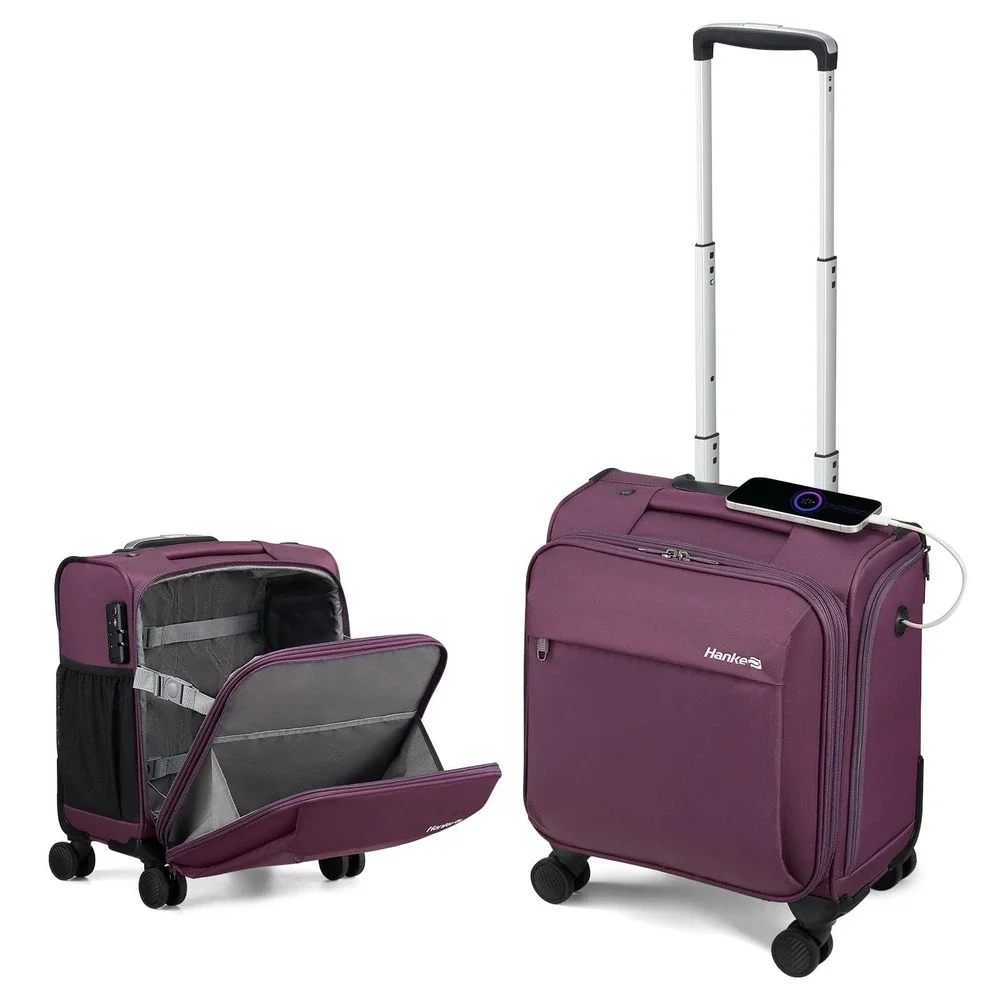 Hanke 16 Inch Underseat Carry On Luggage Purple Softside Spinner Wheels 8 lb